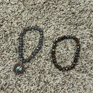 Faceted Crystal Stretch Bracelet Set - Iridescent Gray and Brown